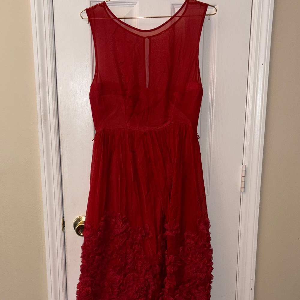 Anthropologie Red Chiffon Dress